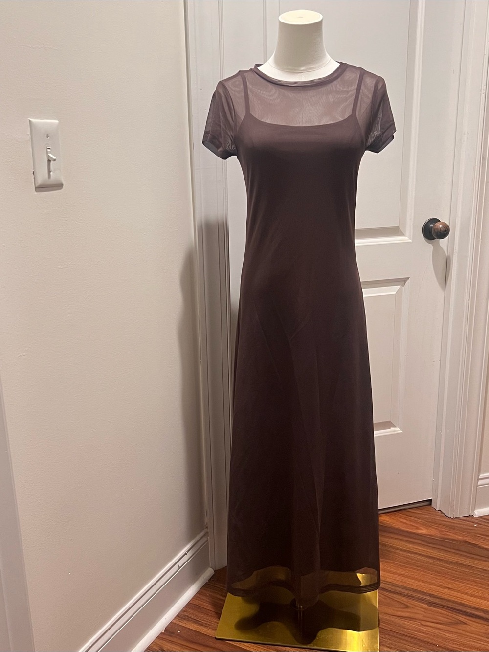 Brown Mesh Maxi Dress